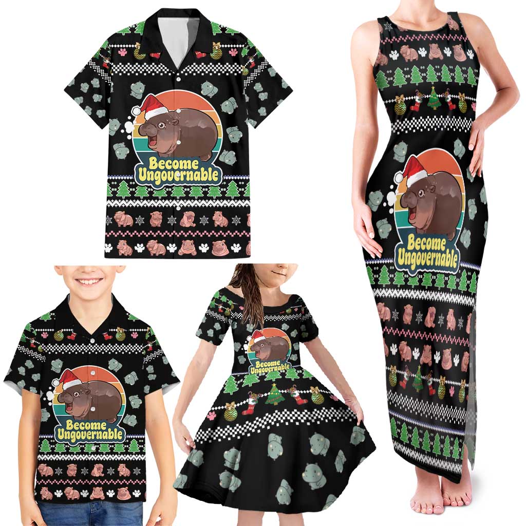 Christmas Become Ungovernable Moo Deng Family Matching Tank Maxi Dress and Hawaiian Shirt Humor Cute Baby Hippo Joke - Wonder Print Shop