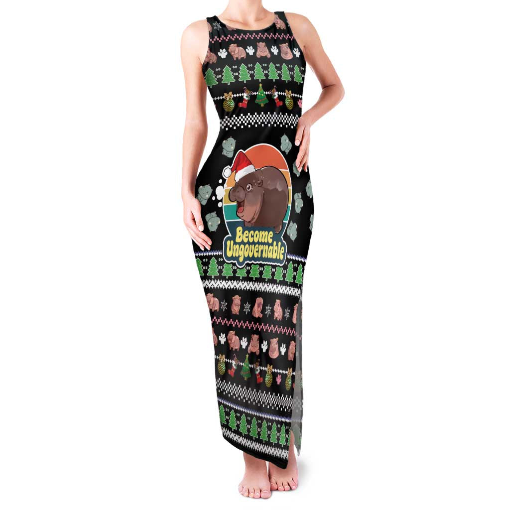 Christmas Become Ungovernable Moo Deng Family Matching Tank Maxi Dress and Hawaiian Shirt Humor Cute Baby Hippo Joke - Wonder Print Shop