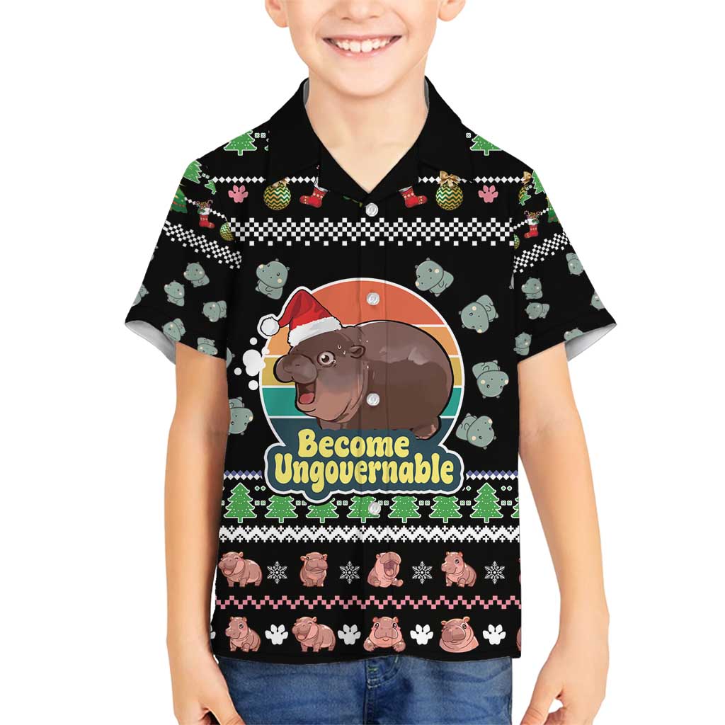 Christmas Become Ungovernable Moo Deng Family Matching Tank Maxi Dress and Hawaiian Shirt Humor Cute Baby Hippo Joke - Wonder Print Shop