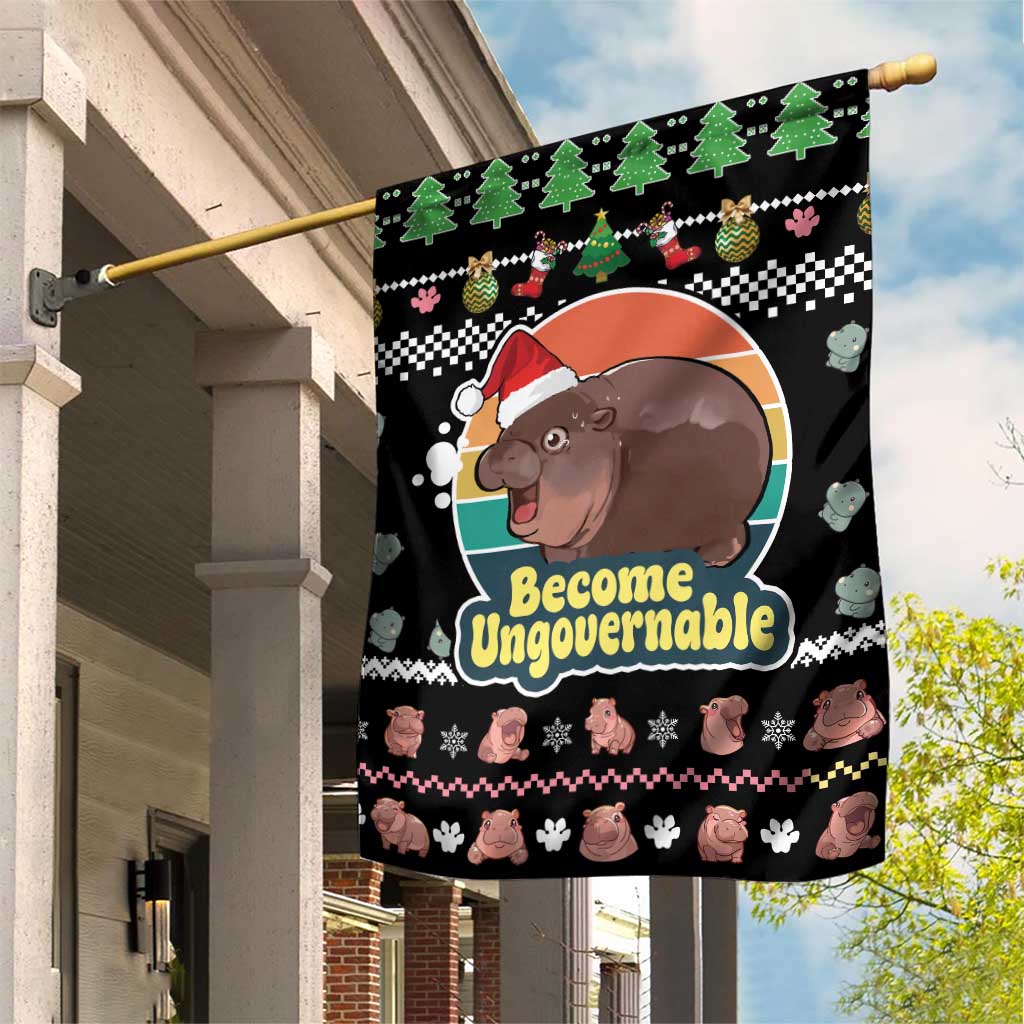Christmas Become Ungovernable Moo Deng Garden Flag Humor Cute Baby Hippo Joke - Wonder Print Shop