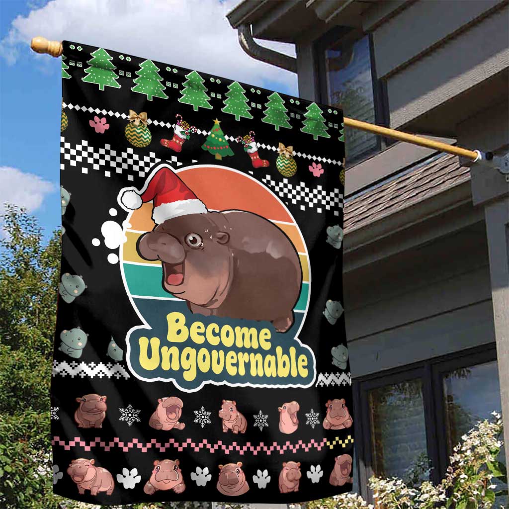 Christmas Become Ungovernable Moo Deng Garden Flag Humor Cute Baby Hippo Joke - Wonder Print Shop