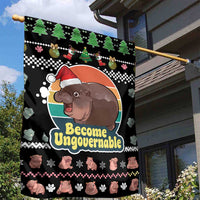 Christmas Become Ungovernable Moo Deng Garden Flag Humor Cute Baby Hippo Joke - Wonder Print Shop