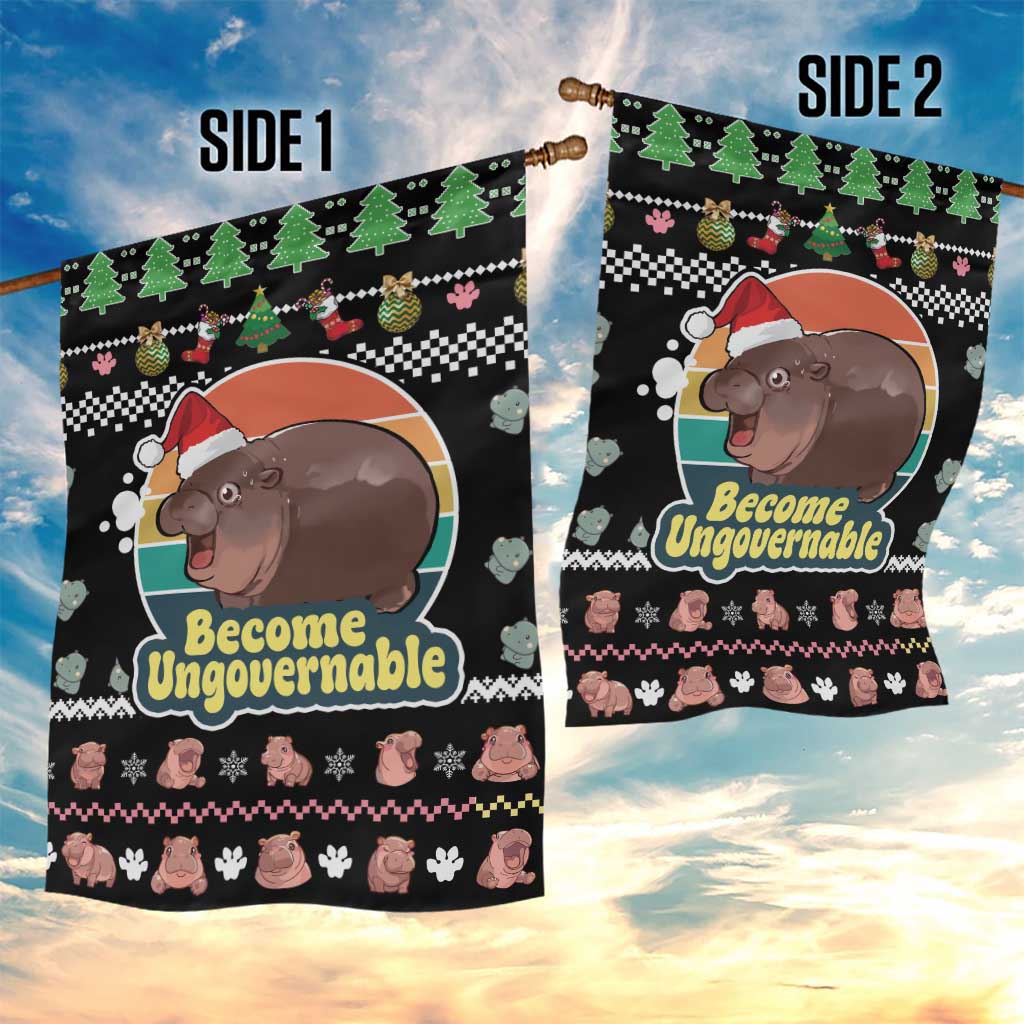 Christmas Become Ungovernable Moo Deng Garden Flag Humor Cute Baby Hippo Joke - Wonder Print Shop