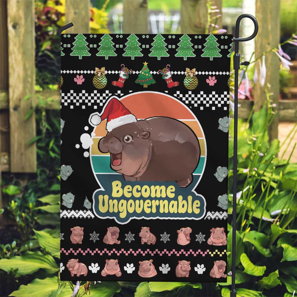 Christmas Become Ungovernable Moo Deng Garden Flag Humor Cute Baby Hippo Joke - Wonder Print Shop