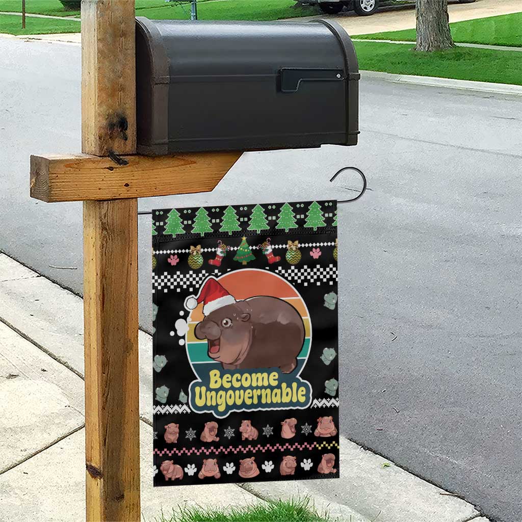Christmas Become Ungovernable Moo Deng Garden Flag Humor Cute Baby Hippo Joke - Wonder Print Shop