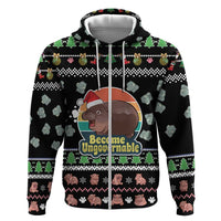 Christmas Become Ungovernable Moo Deng Hoodie Humor Cute Baby Hippo Joke - Wonder Print Shop