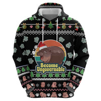 Christmas Become Ungovernable Moo Deng Hoodie Humor Cute Baby Hippo Joke - Wonder Print Shop