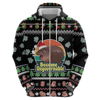 Christmas Become Ungovernable Moo Deng Hoodie Humor Cute Baby Hippo Joke - Wonder Print Shop