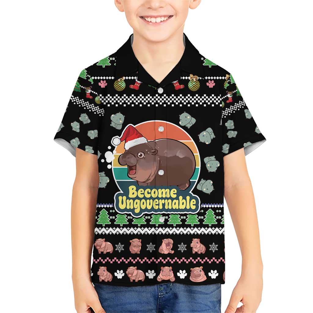 Christmas Become Ungovernable Moo Deng Kid Hawaiian Shirt Humor Cute Baby Hippo Joke - Wonder Print Shop