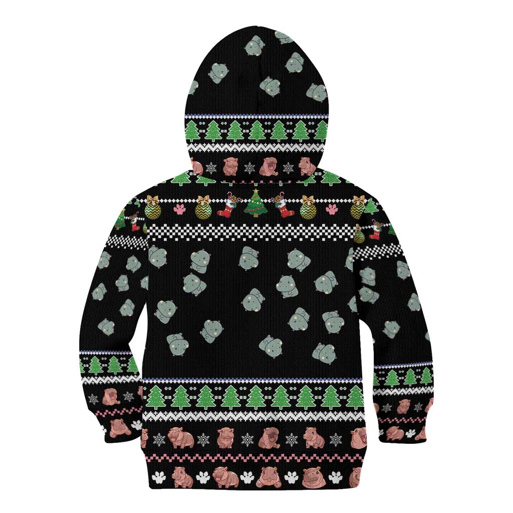 Christmas Become Ungovernable Moo Deng Kid Hoodie Humor Cute Baby Hippo Joke - Wonder Print Shop