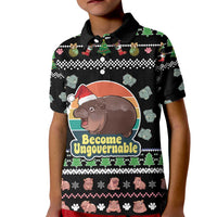 Christmas Become Ungovernable Moo Deng Kid Polo Shirt Humor Cute Baby Hippo Joke - Wonder Print Shop