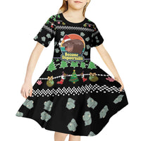Christmas Become Ungovernable Moo Deng Kid Short Sleeve Dress Humor Cute Baby Hippo Joke - Wonder Print Shop
