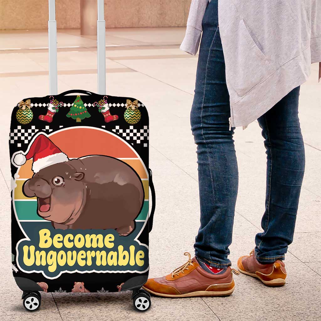 Christmas Become Ungovernable Moo Deng Luggage Cover Humor Cute Baby Hippo Joke - Wonder Print Shop