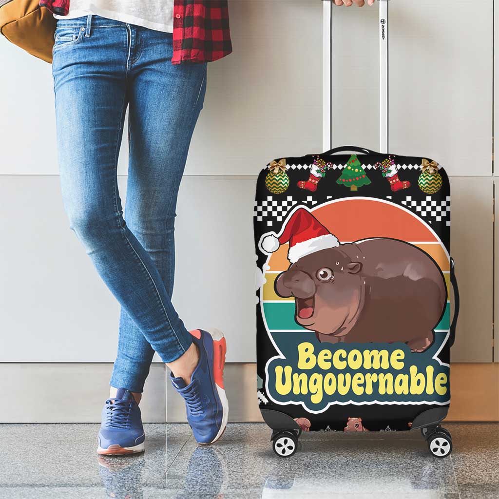 Christmas Become Ungovernable Moo Deng Luggage Cover Humor Cute Baby Hippo Joke - Wonder Print Shop