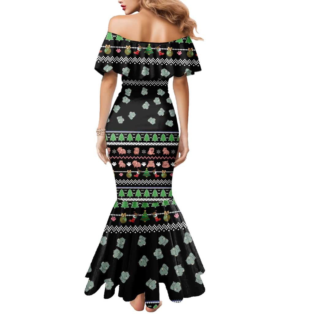 Christmas Become Ungovernable Moo Deng Mermaid Dress Humor Cute Baby Hippo Joke - Wonder Print Shop