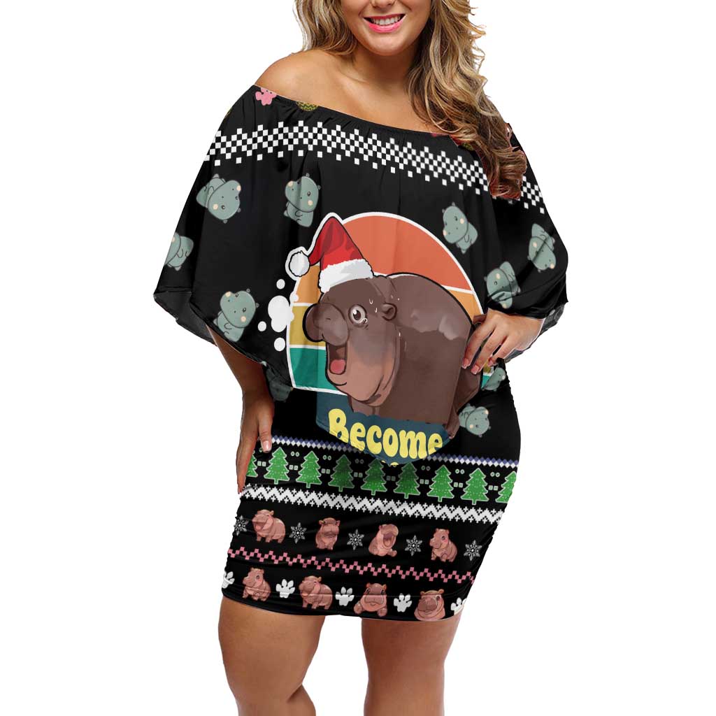 Christmas Become Ungovernable Moo Deng Off Shoulder Short Dress Humor Cute Baby Hippo Joke - Wonder Print Shop