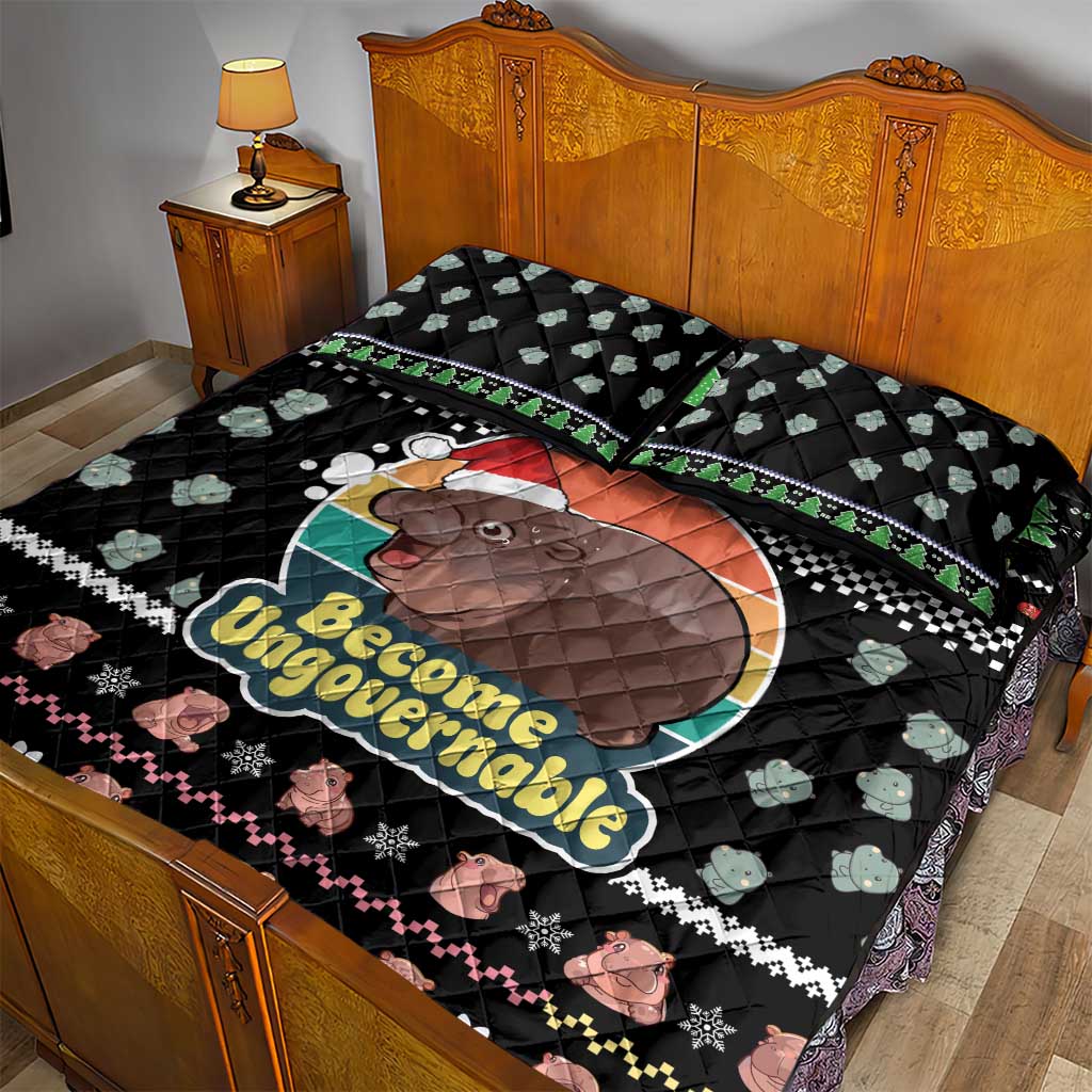 Christmas Become Ungovernable Moo Deng Quilt Bed Set Humor Cute Baby Hippo Joke - Wonder Print Shop