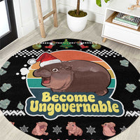 Christmas Become Ungovernable Moo Deng Round Carpet Humor Cute Baby Hippo Joke