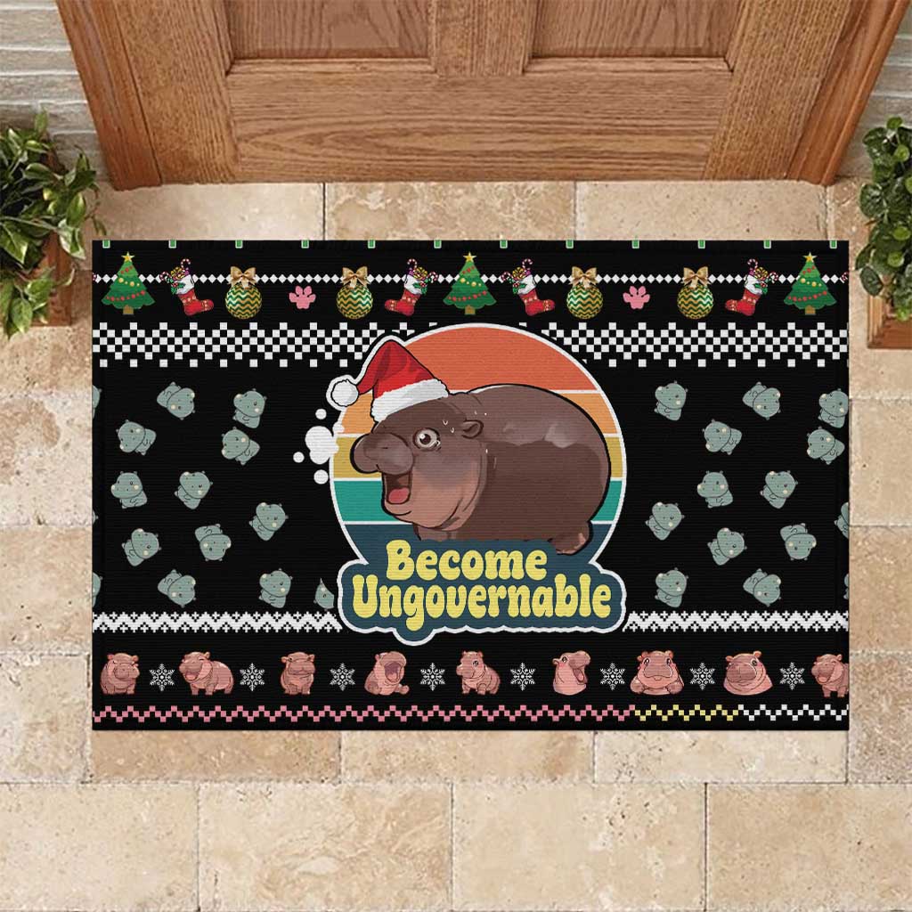 Christmas Become Ungovernable Moo Deng Rubber Doormat Humor Cute Baby Hippo Joke - Wonder Print Shop