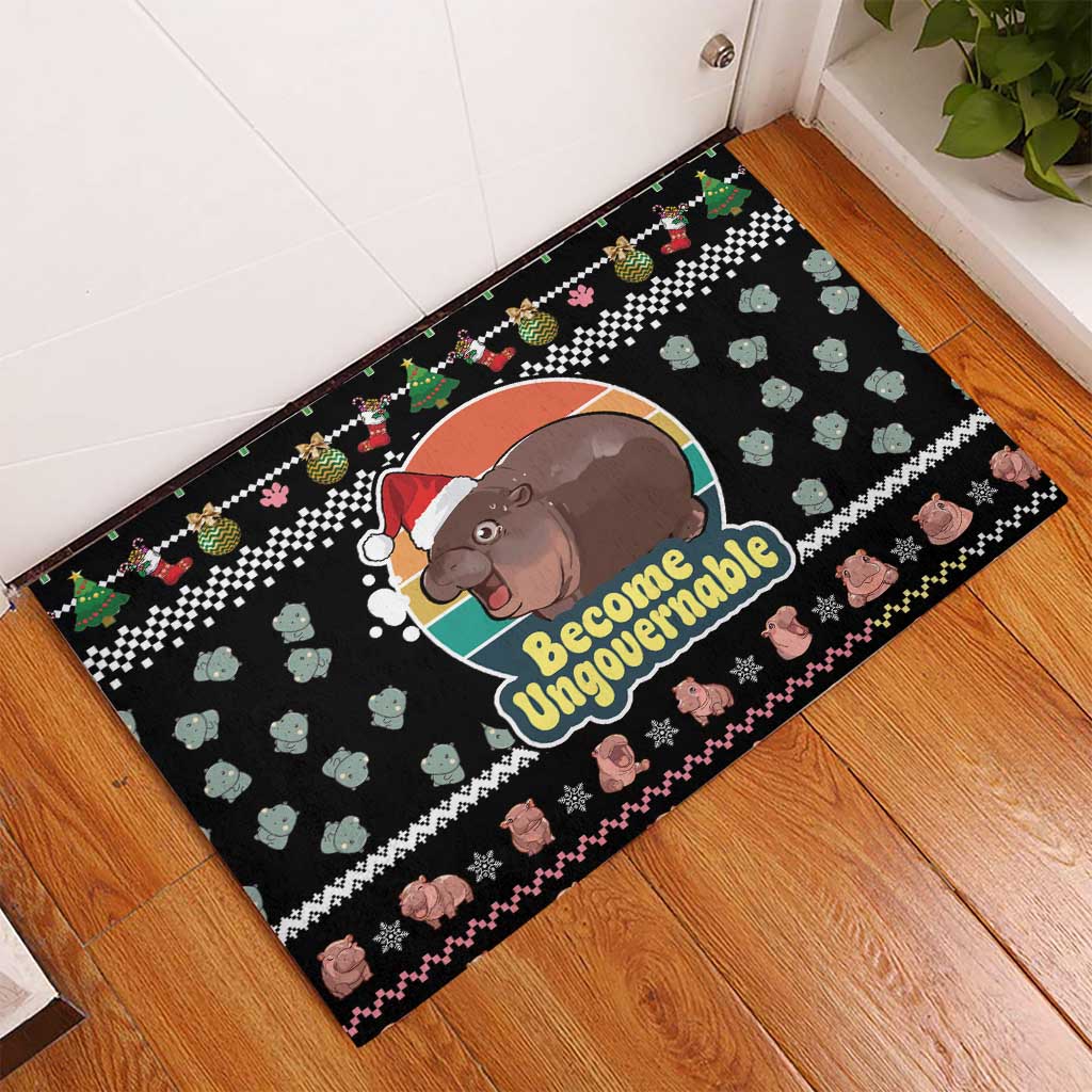 Christmas Become Ungovernable Moo Deng Rubber Doormat Humor Cute Baby Hippo Joke - Wonder Print Shop