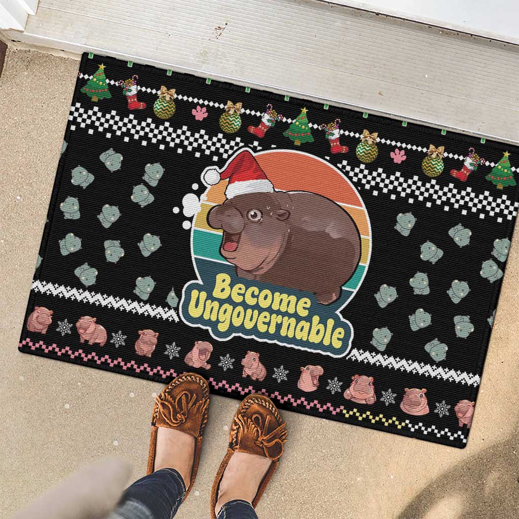 Christmas Become Ungovernable Moo Deng Rubber Doormat Humor Cute Baby Hippo Joke - Wonder Print Shop
