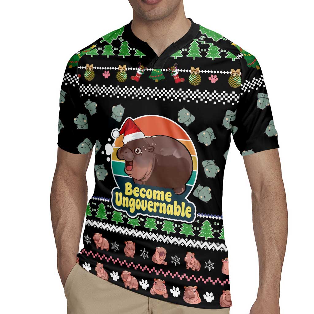 Christmas Become Ungovernable Moo Deng Rugby Jersey Humor Cute Baby Hippo Joke - Wonder Print Shop