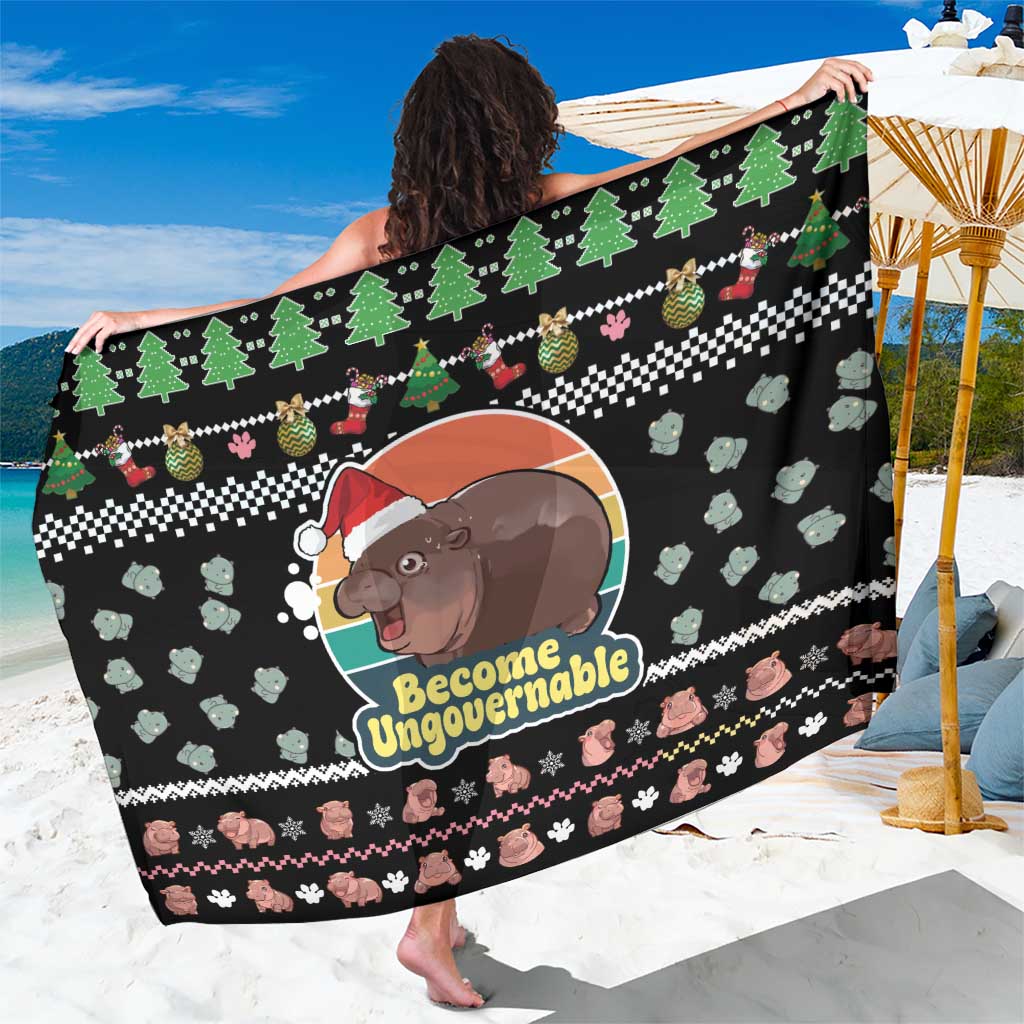Christmas Become Ungovernable Moo Deng Sarong Humor Cute Baby Hippo Joke - Wonder Print Shop