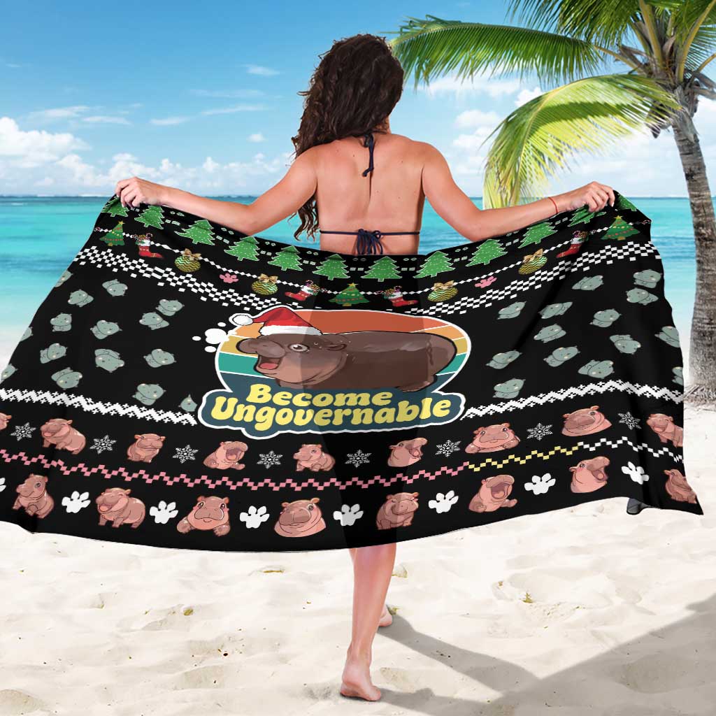 Christmas Become Ungovernable Moo Deng Sarong Humor Cute Baby Hippo Joke - Wonder Print Shop