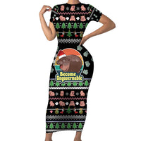 Christmas Become Ungovernable Moo Deng Short Sleeve Bodycon Dress Humor Cute Baby Hippo Joke - Wonder Print Shop