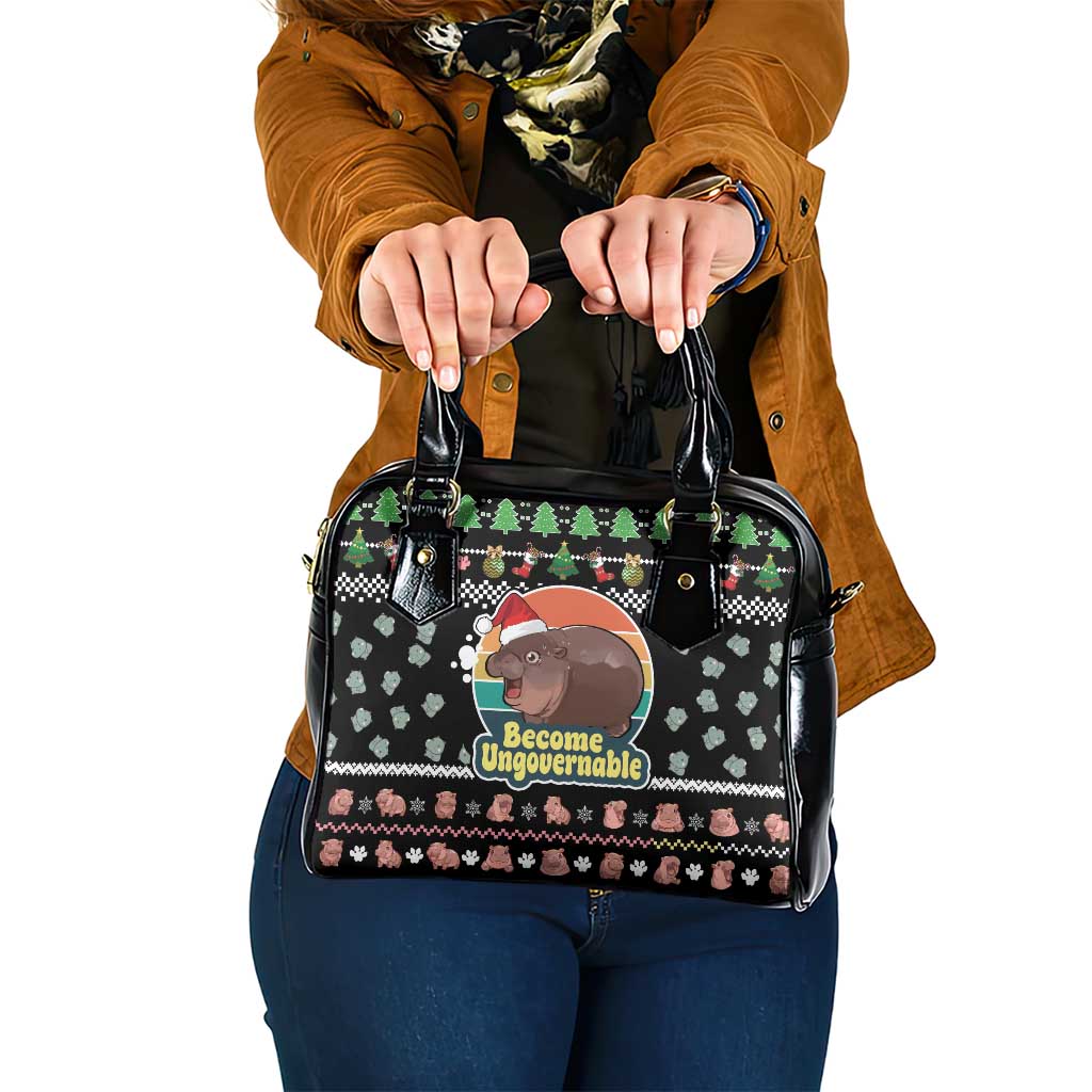 Christmas Become Ungovernable Moo Deng Shoulder Handbag Humor Cute Baby Hippo Joke