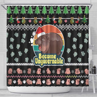 Christmas Become Ungovernable Moo Deng Shower Curtain Humor Cute Baby Hippo Joke