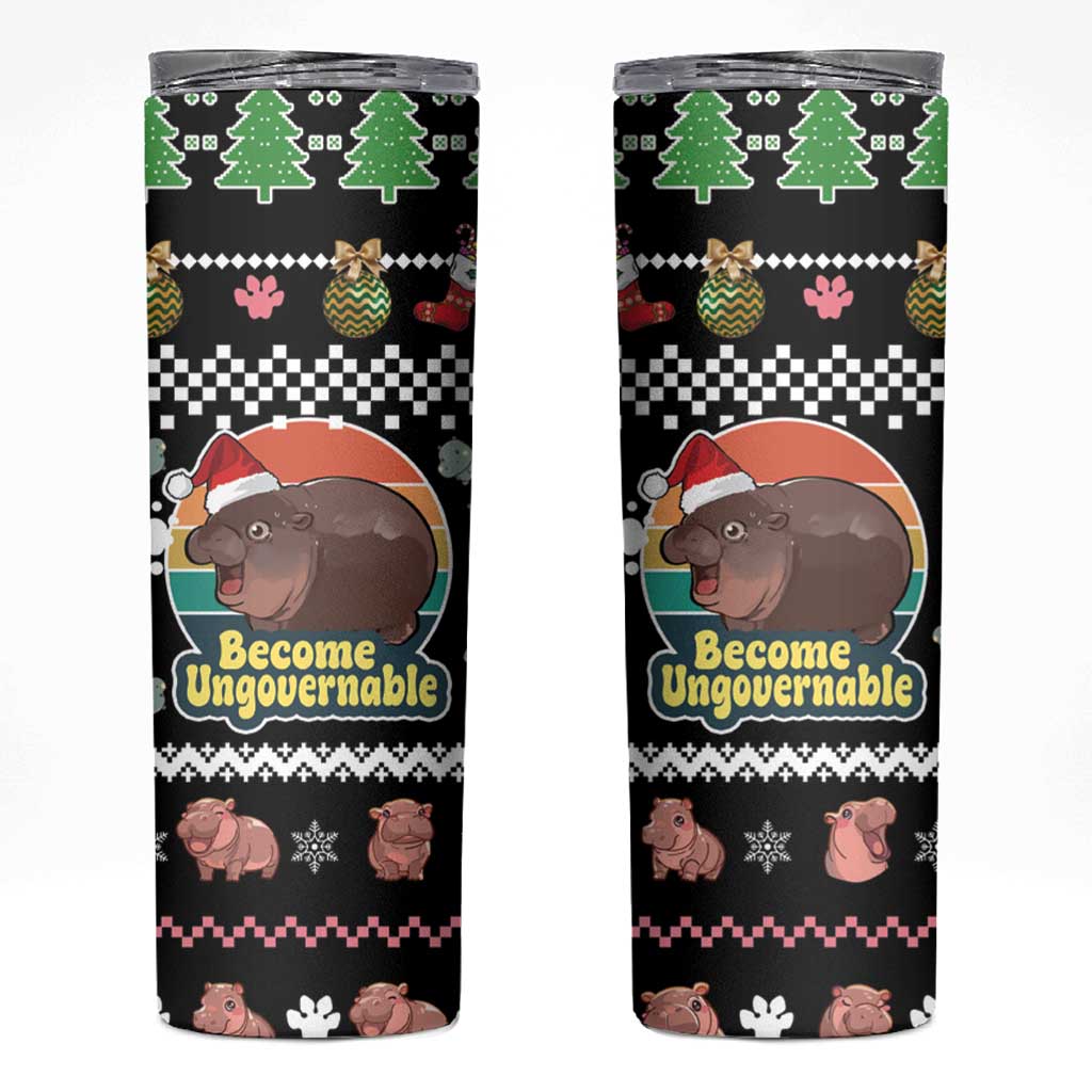 Christmas Become Ungovernable Moo Deng Skinny Tumbler Humor Cute Baby Hippo Joke - Wonder Print Shop
