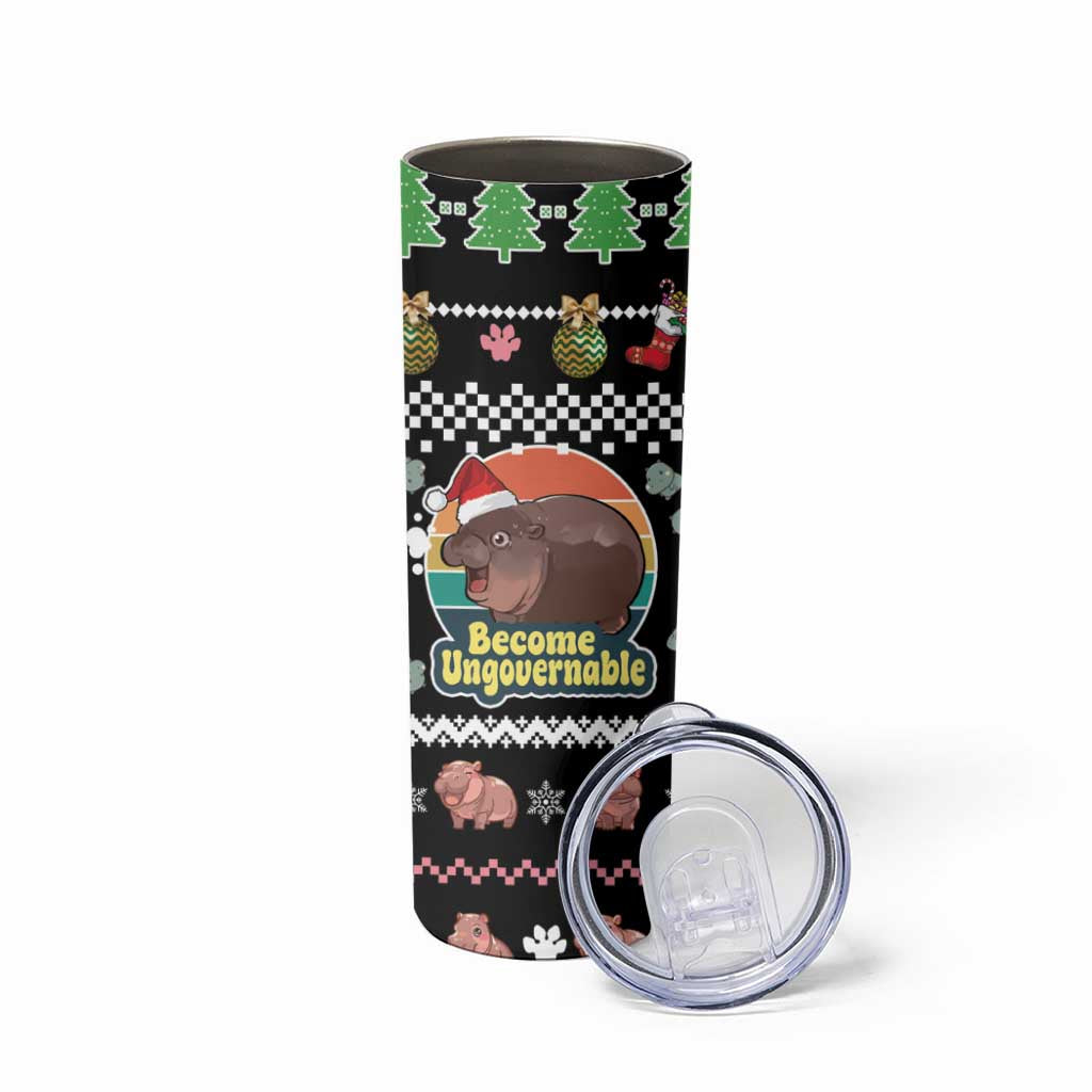 Christmas Become Ungovernable Moo Deng Skinny Tumbler Humor Cute Baby Hippo Joke - Wonder Print Shop