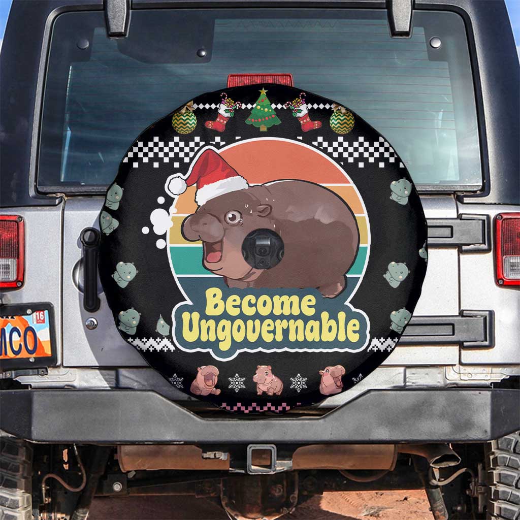 Christmas Become Ungovernable Moo Deng Spare Tire Cover Humor Cute Baby Hippo Joke - Wonder Print Shop
