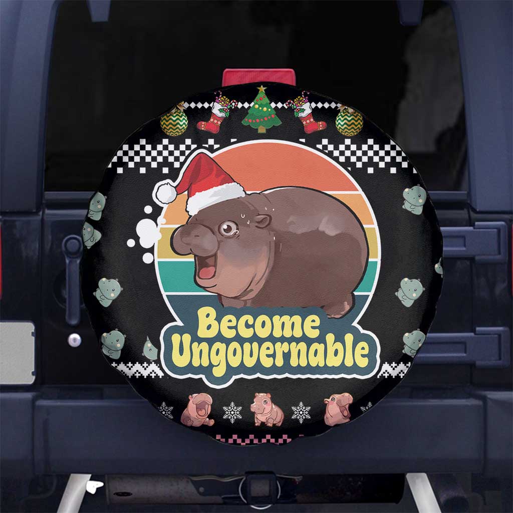 Christmas Become Ungovernable Moo Deng Spare Tire Cover Humor Cute Baby Hippo Joke - Wonder Print Shop
