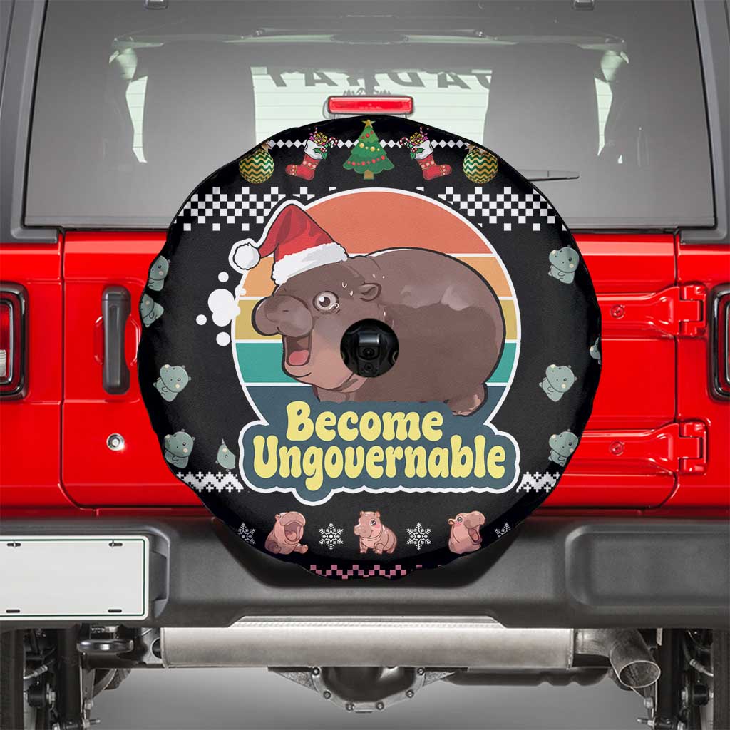 Christmas Become Ungovernable Moo Deng Spare Tire Cover Humor Cute Baby Hippo Joke - Wonder Print Shop