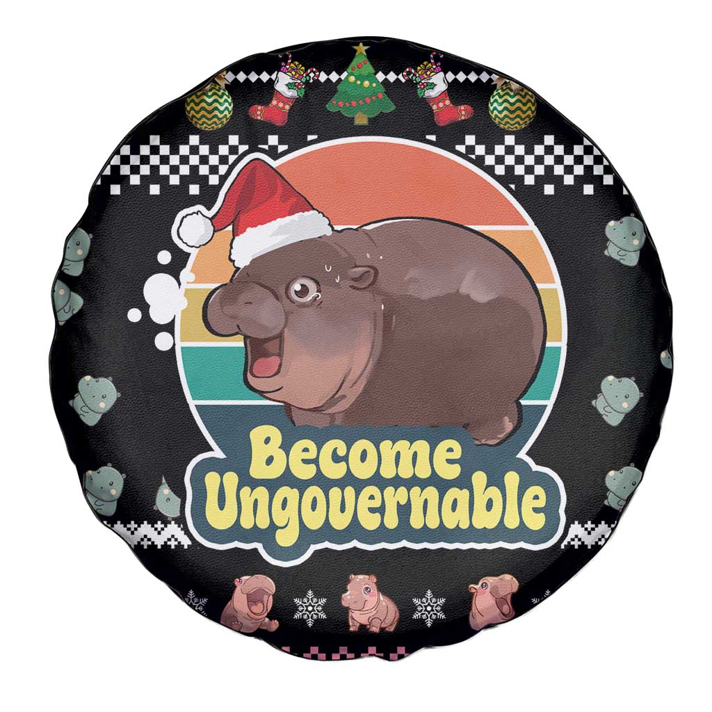 Christmas Become Ungovernable Moo Deng Spare Tire Cover Humor Cute Baby Hippo Joke - Wonder Print Shop