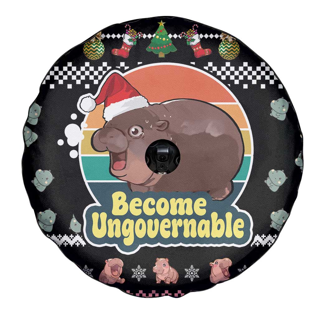 Christmas Become Ungovernable Moo Deng Spare Tire Cover Humor Cute Baby Hippo Joke - Wonder Print Shop