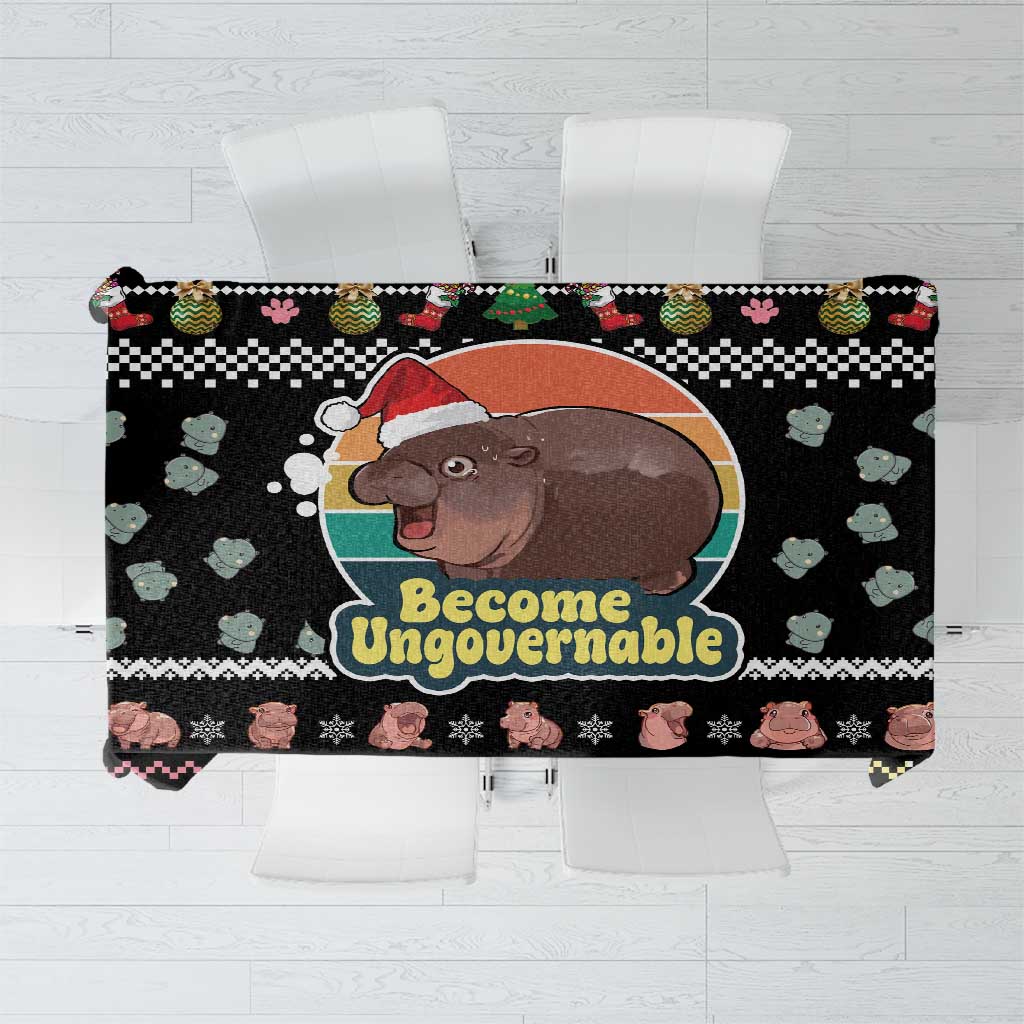 Christmas Become Ungovernable Moo Deng Tablecloth Humor Cute Baby Hippo Joke - Wonder Print Shop