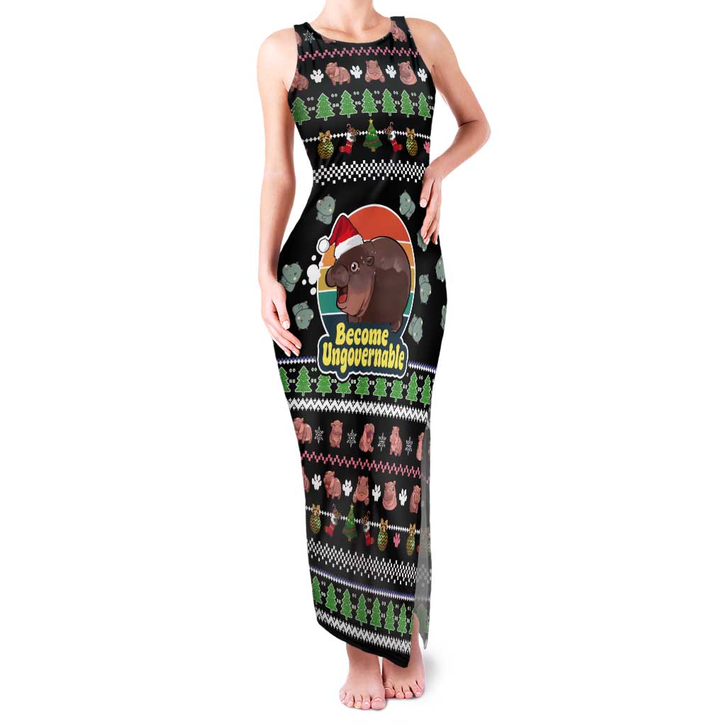 Christmas Become Ungovernable Moo Deng Tank Maxi Dress Humor Cute Baby Hippo Joke - Wonder Print Shop