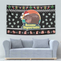 Christmas Become Ungovernable Moo Deng Tapestry Humor Cute Baby Hippo Joke - Wonder Print Shop
