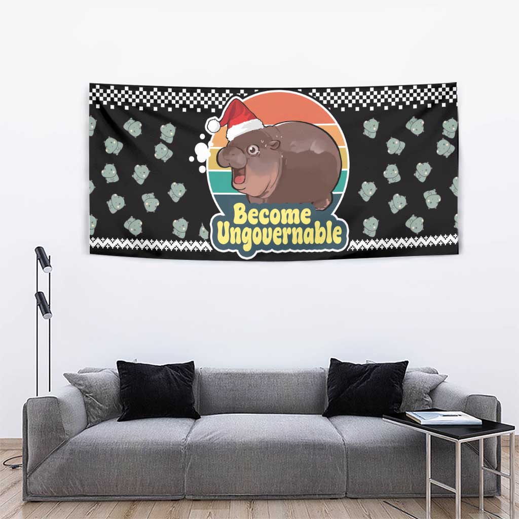 Christmas Become Ungovernable Moo Deng Tapestry Humor Cute Baby Hippo Joke - Wonder Print Shop
