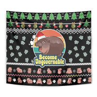 Christmas Become Ungovernable Moo Deng Tapestry Humor Cute Baby Hippo Joke - Wonder Print Shop