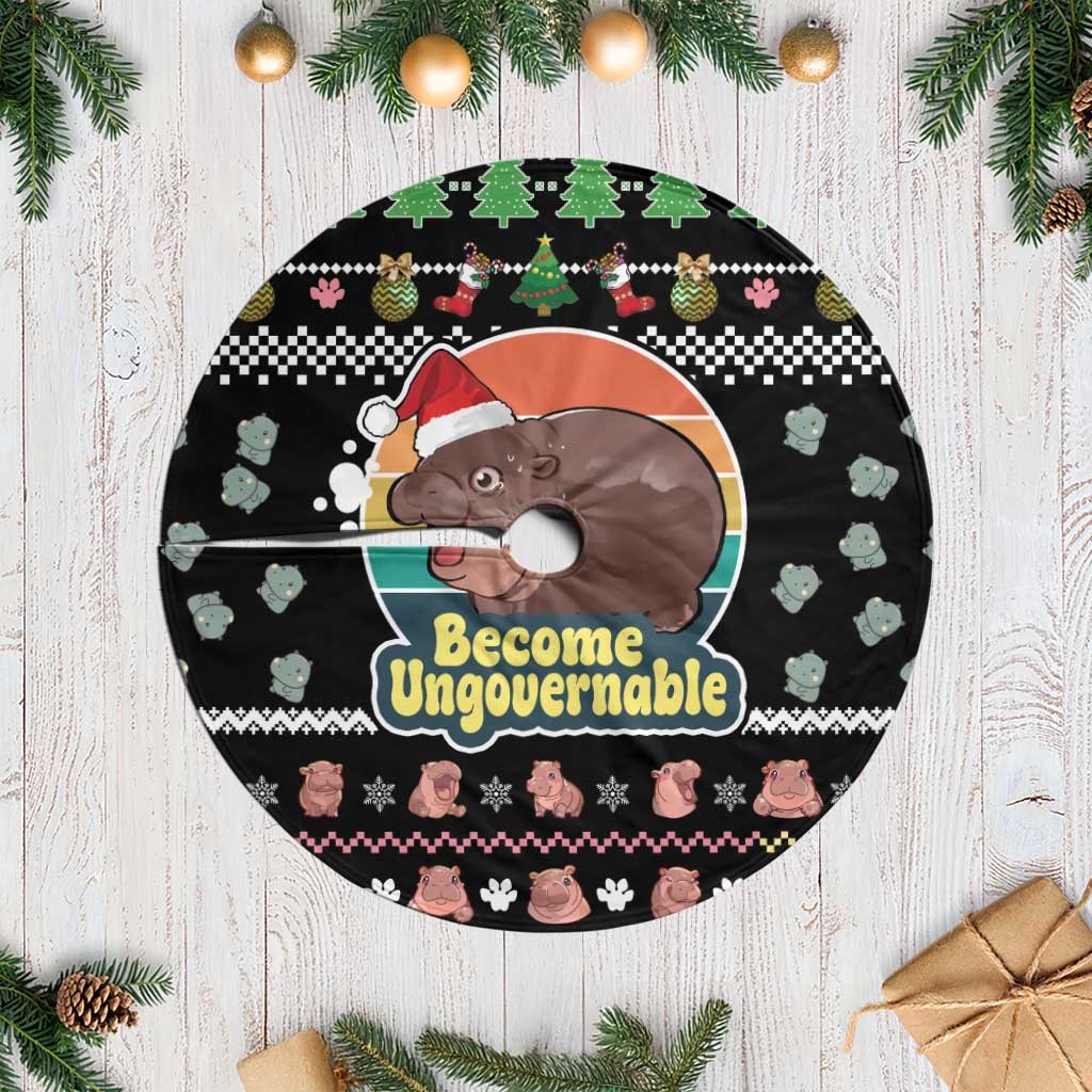 Christmas Become Ungovernable Moo Deng Tree Skirt Humor Cute Baby Hippo Joke - Wonder Print Shop