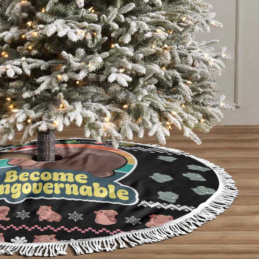 Christmas Become Ungovernable Moo Deng Tree Skirt Humor Cute Baby Hippo Joke - Wonder Print Shop