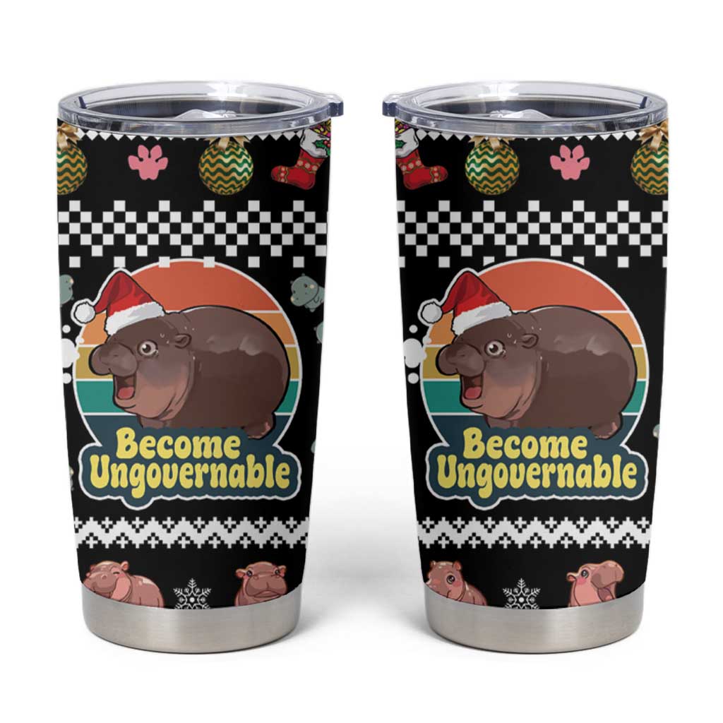 Christmas Become Ungovernable Moo Deng Tumbler Cup Humor Cute Baby Hippo Joke - Wonder Print Shop