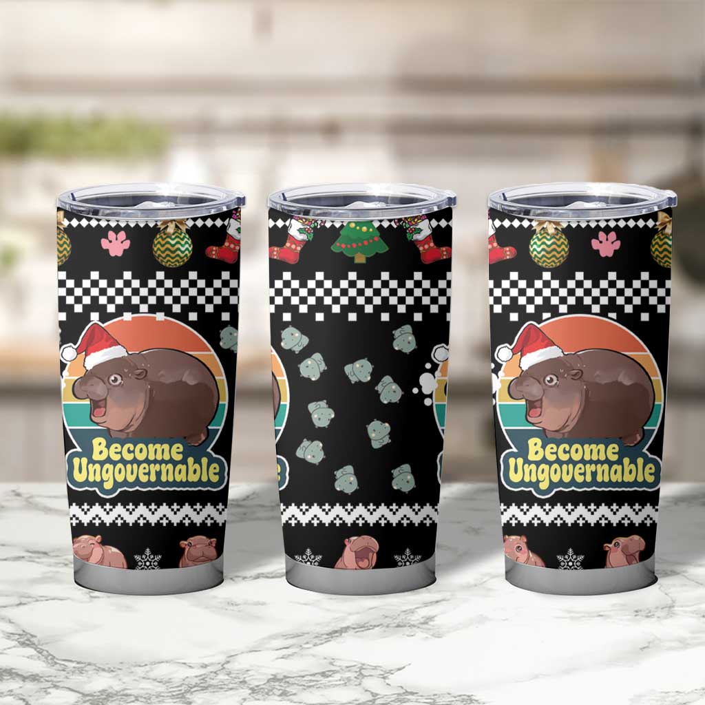 Christmas Become Ungovernable Moo Deng Tumbler Cup Humor Cute Baby Hippo Joke - Wonder Print Shop