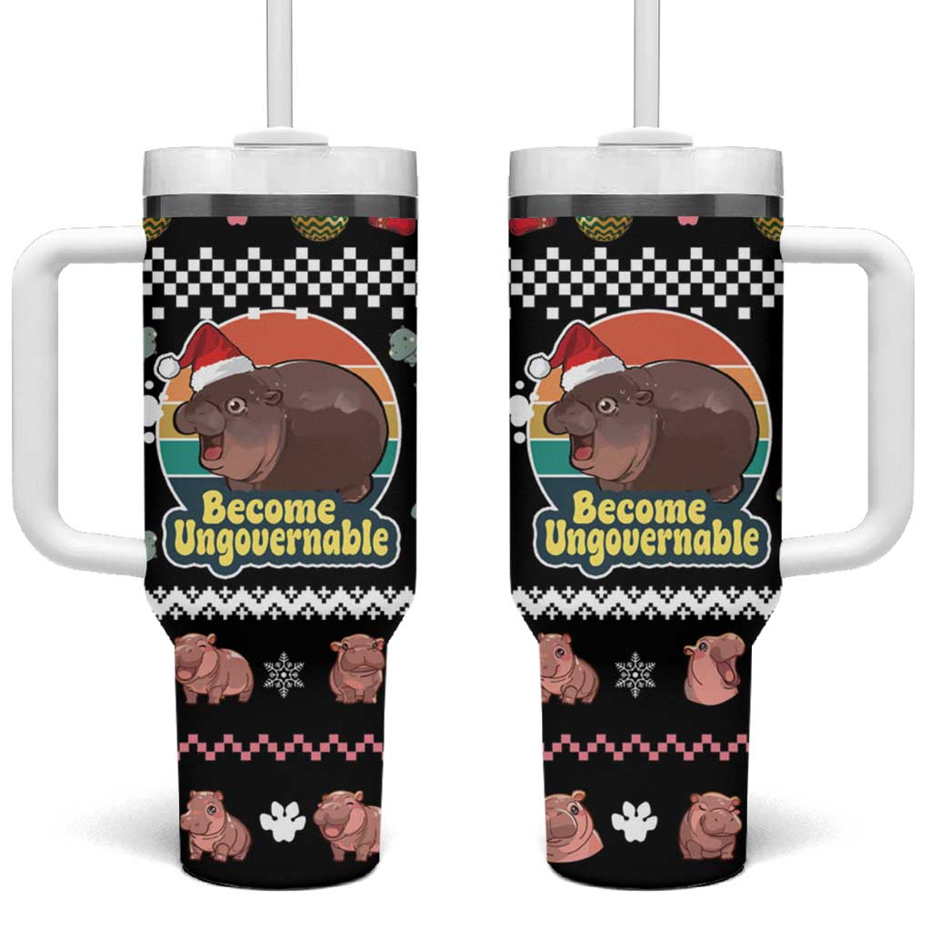 Christmas Become Ungovernable Moo Deng Tumbler With Handle Humor Cute Baby Hippo Joke - Wonder Print Shop