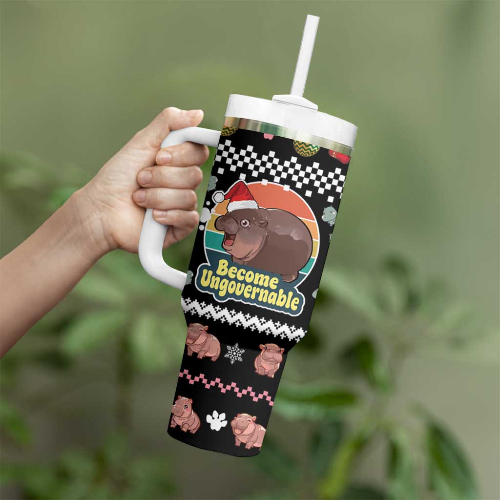 Christmas Become Ungovernable Moo Deng Tumbler With Handle Humor Cute Baby Hippo Joke - Wonder Print Shop