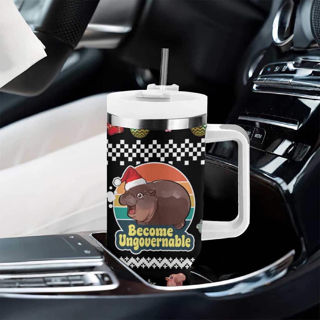 Christmas Become Ungovernable Moo Deng Tumbler With Handle Humor Cute Baby Hippo Joke - Wonder Print Shop